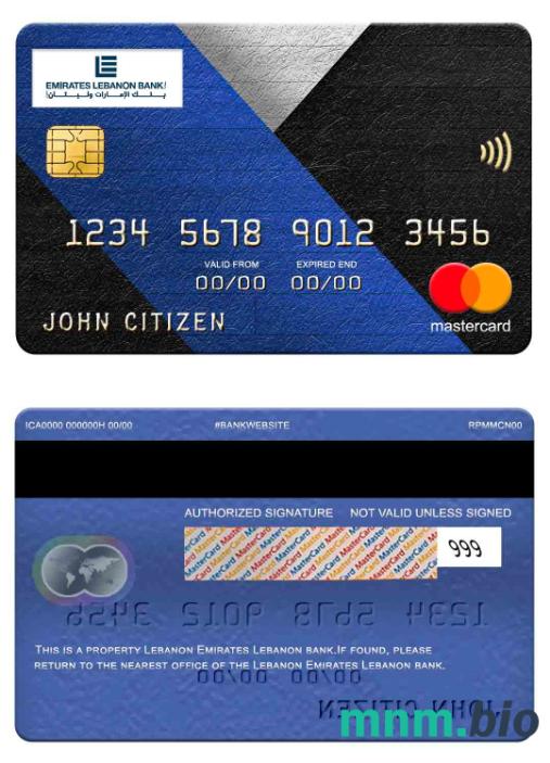 Lebanon Emirates Lebanon Bank przykład karty mastercard w formacie PSD